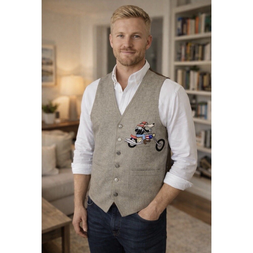 Too Cute Guetta Brothers Wool Blend Wolf Hollywood  Embroidered Vest One Size